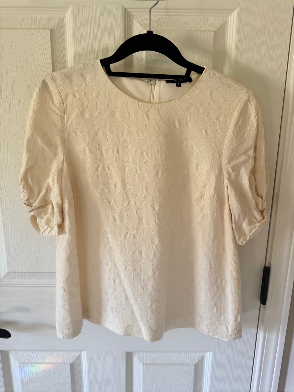 Ted BakerElegant Cream Textured Puff-Sleeve Top